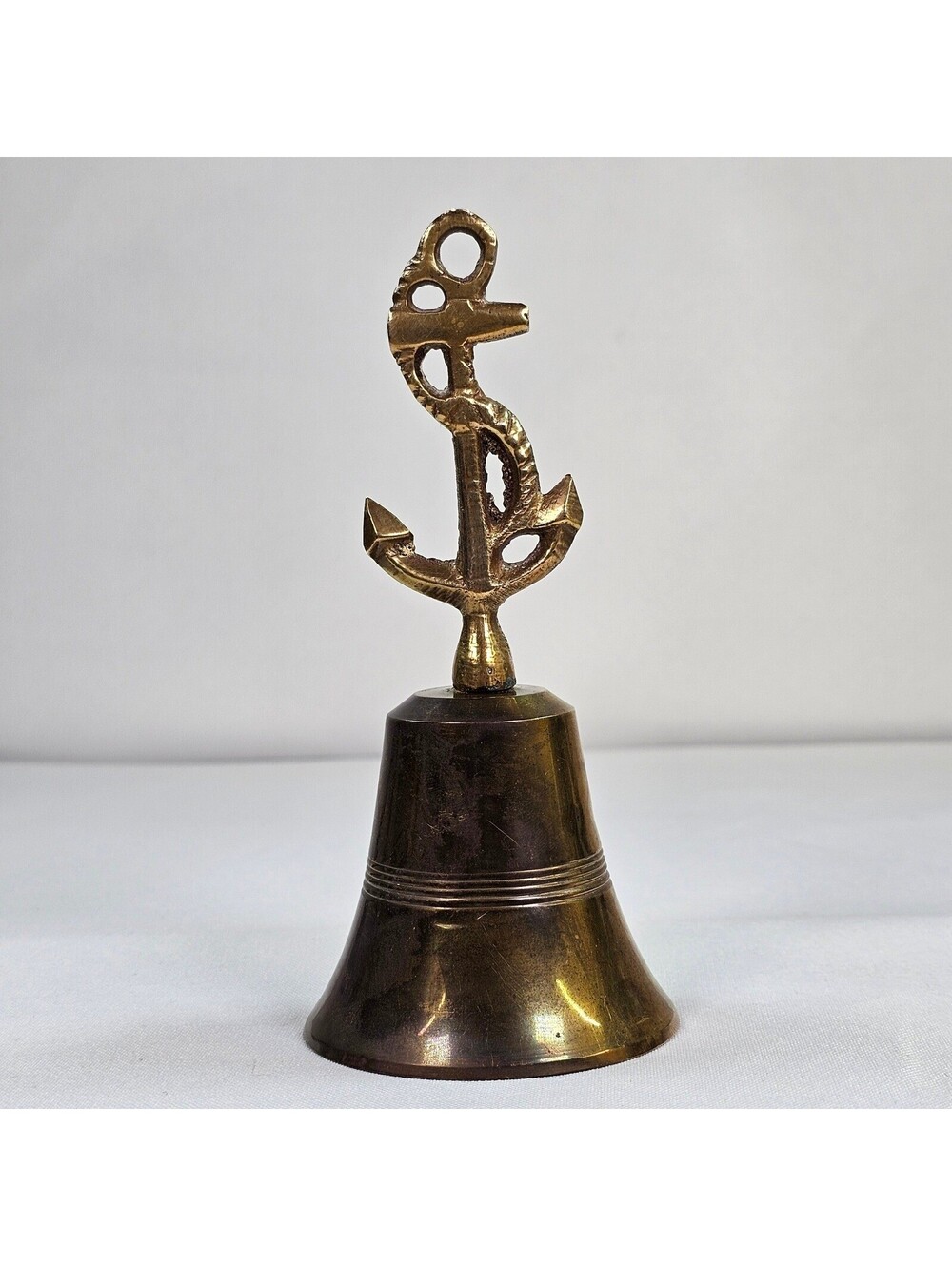 Vintage Enesco Solid Brass Anchor Hand Bell Nautical Maritime Decor Made India